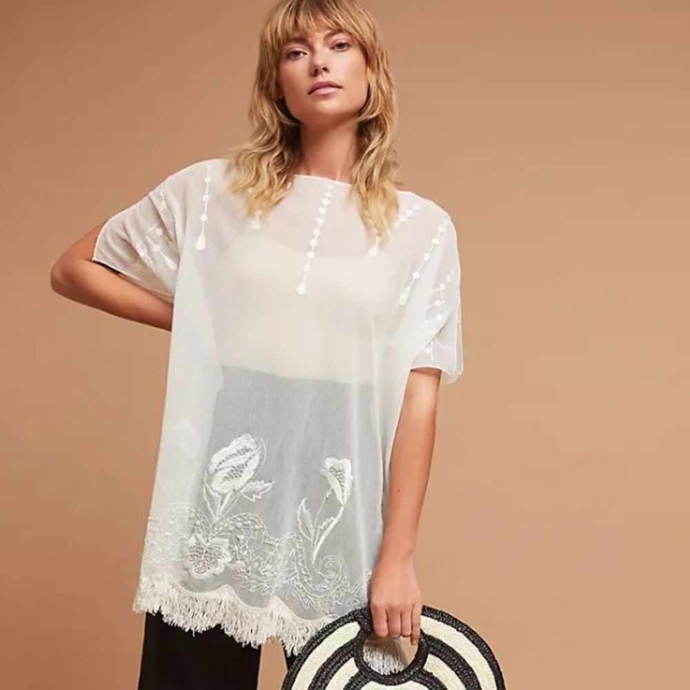 New Anthropologie Veroalfie Blusa Palmeras Poncho